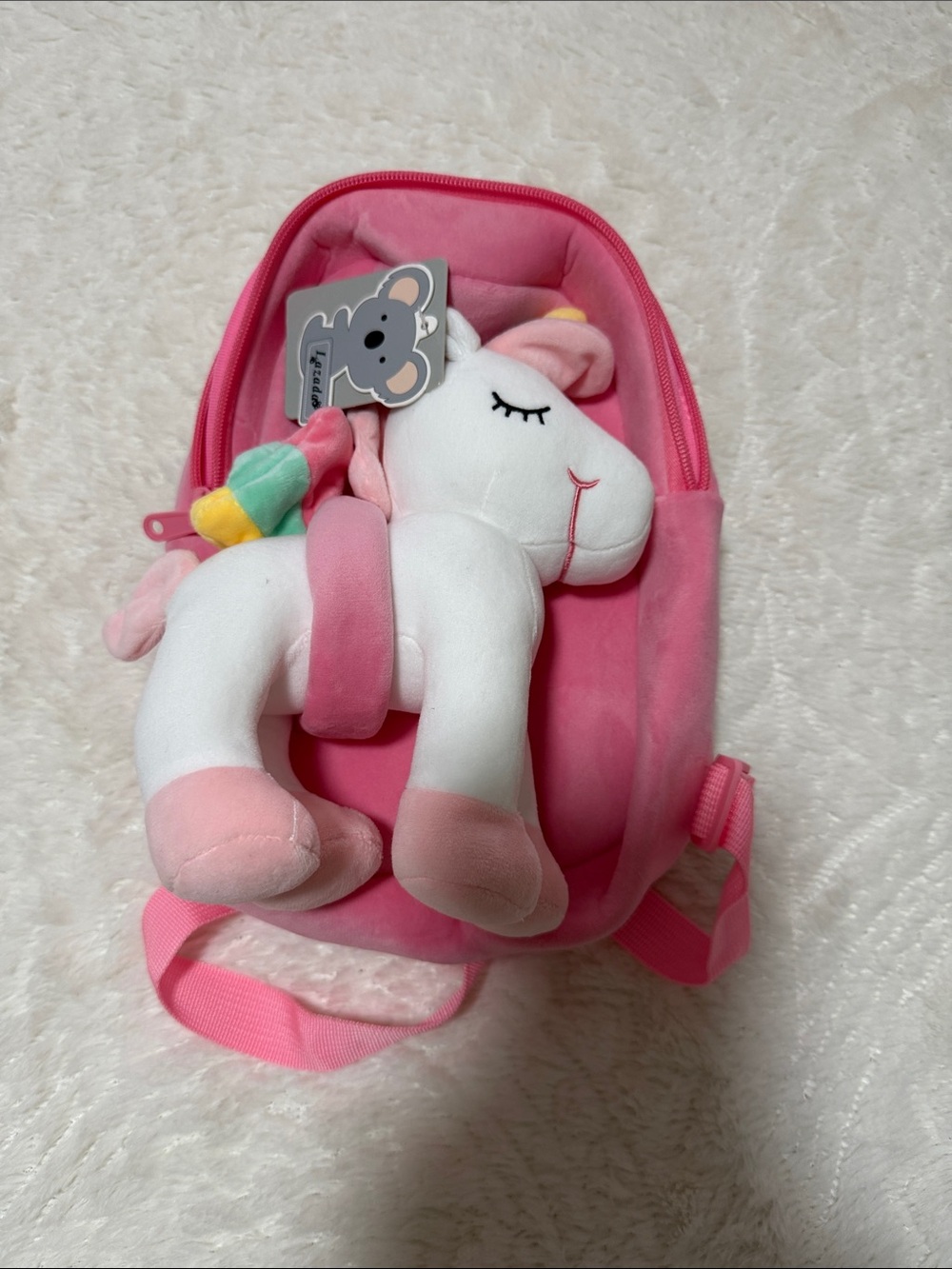 IKEA Pink Plush Unicorn Backpack with Rainbow Horn